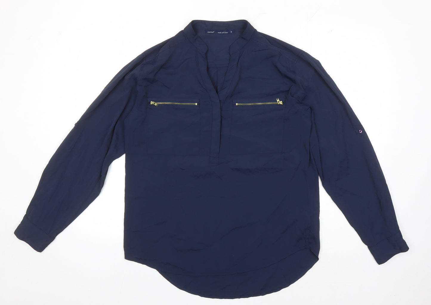 Next Women's Blue High Neck Long Sleeve Blouse - Size 12