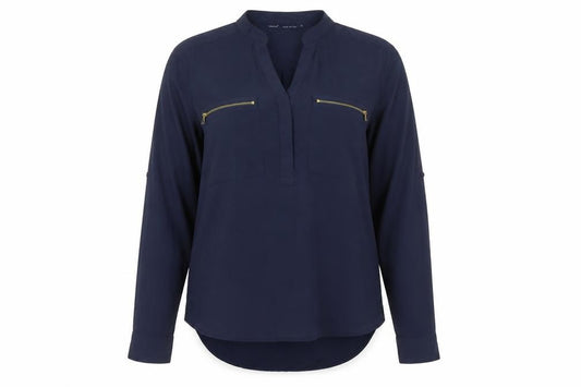 Front view of Next Women's Blue High Neck Long Sleeve Blouse -, size 12