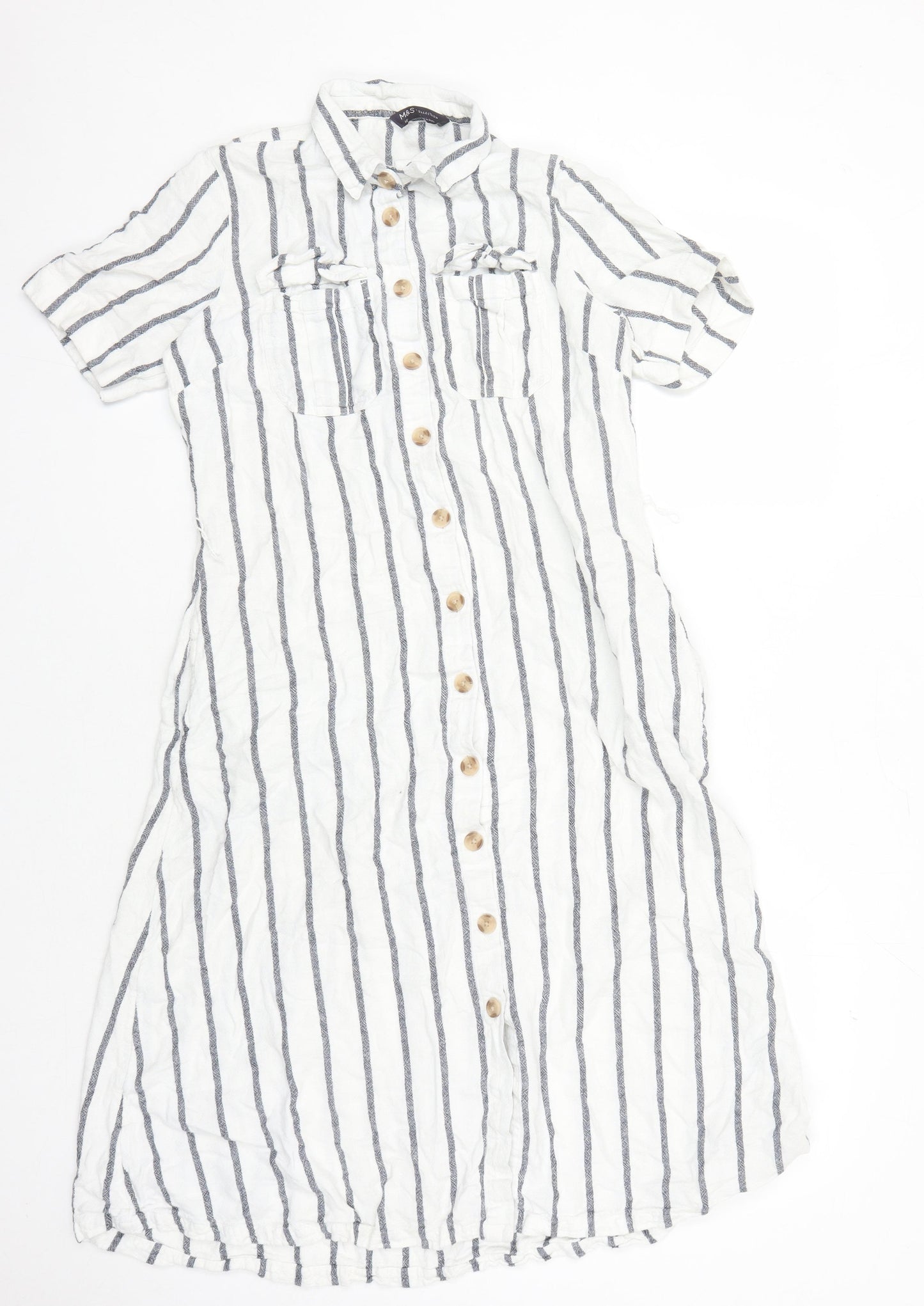 Marks and Spencer Women's White Striped Shirt Dress