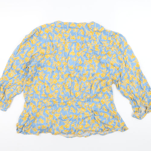Van Heusen Womens Blue Floral Wrap Blouse Size S