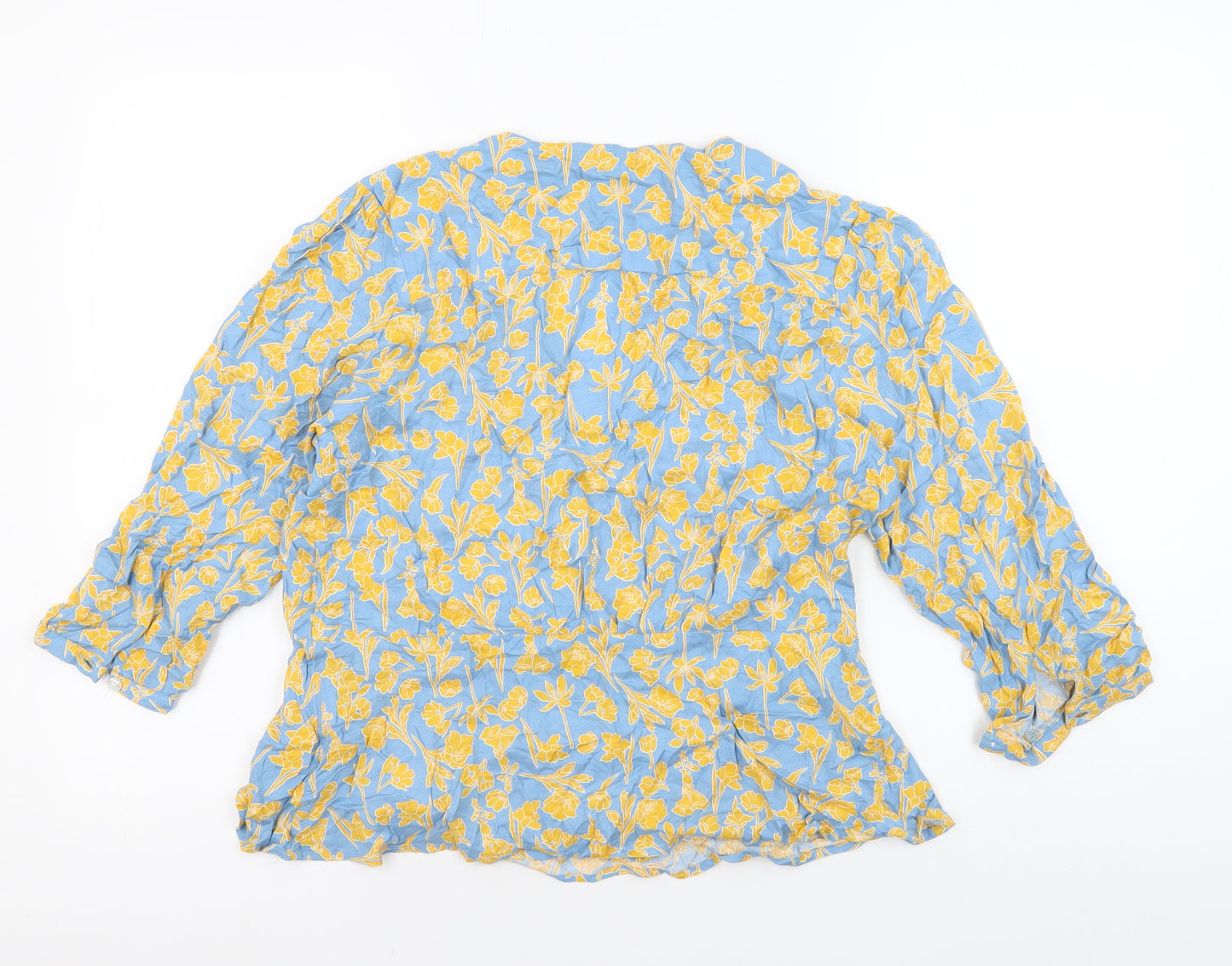 Van Heusen Womens Blue Floral Wrap Blouse Size S