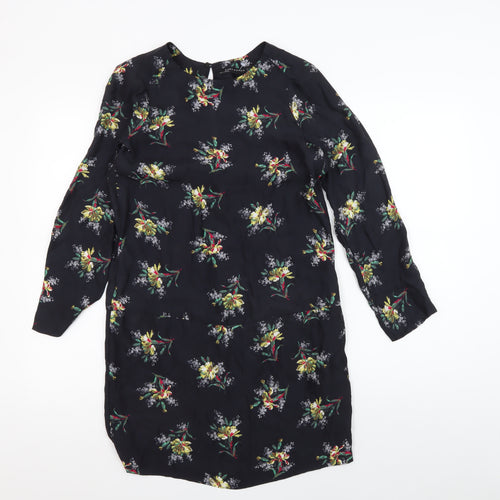 Zara Women's Black Floral Silk Shift Dress Size S