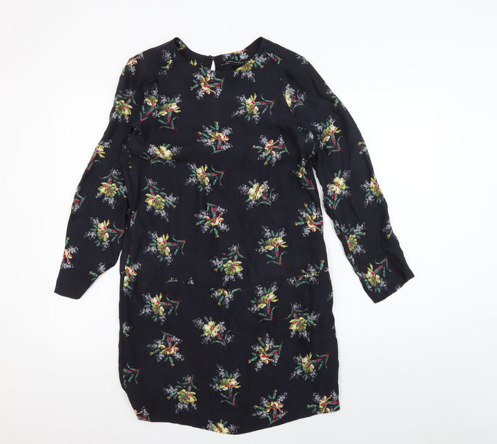 Zara Women's Black Floral Silk Shift Dress Size S