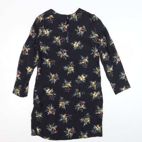 Zara Women's Black Floral Silk Shift Dress Size S