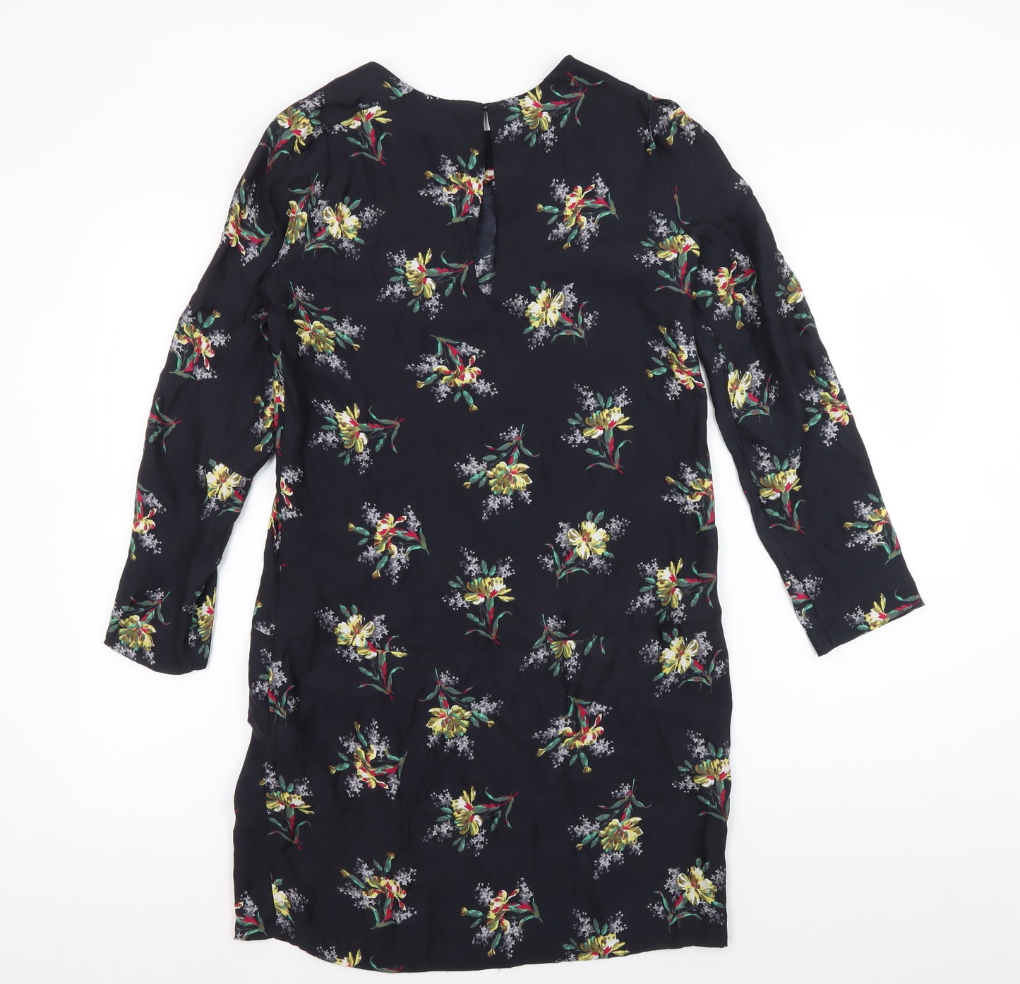 Zara Women's Black Floral Silk Shift Dress Size S