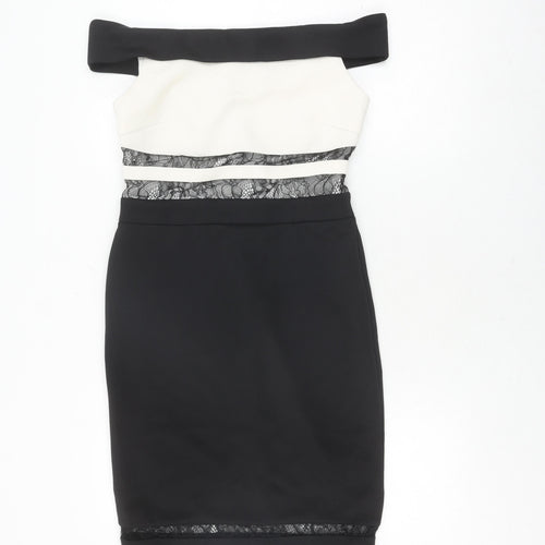 Lipsy Women's Black Bodycon Dress, Size 12, Off Shoulder, Lace