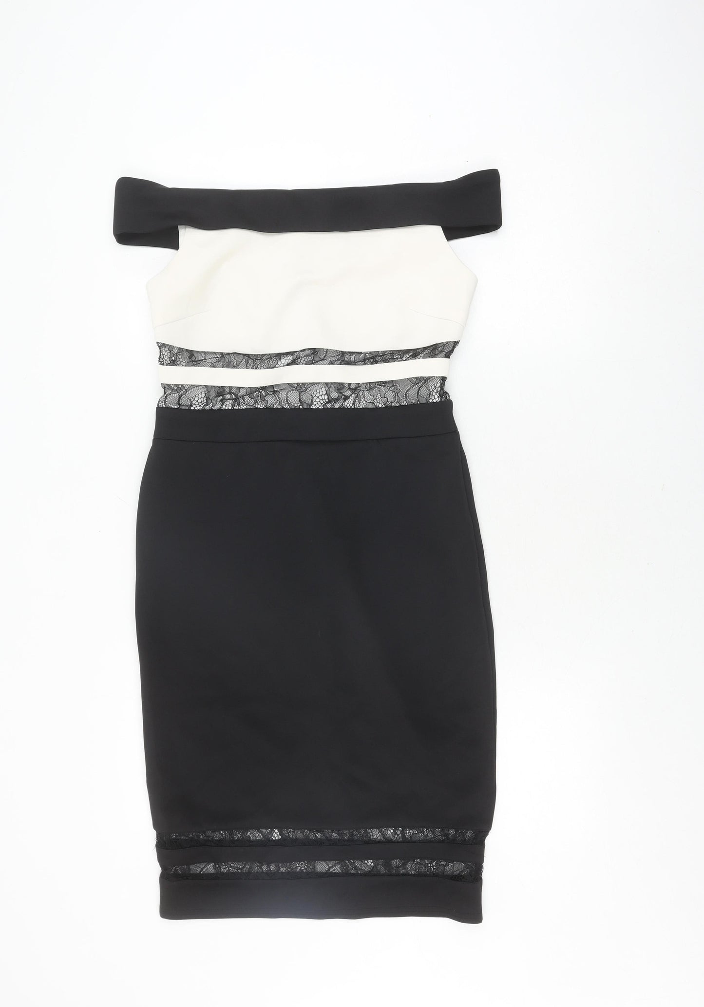 Lipsy Women's Black Bodycon Dress, Size 12, Off Shoulder, Lace