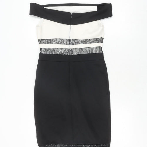 Lipsy Women's Black Bodycon Dress, Size 12, Off Shoulder, Lace