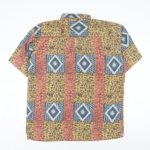 Pure Silk Men's Multicoloured Geometric Silk Shirt - Large