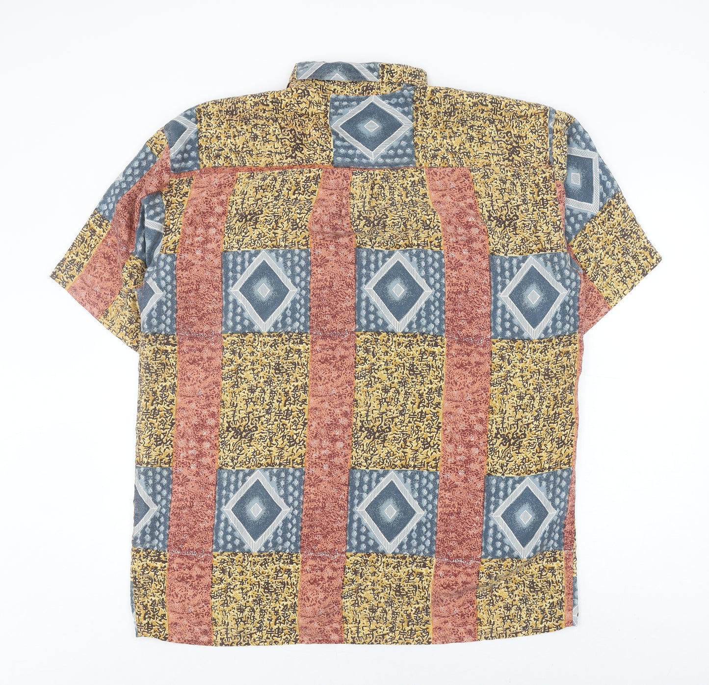 Pure Silk Men's Multicoloured Geometric Silk Shirt - Large
