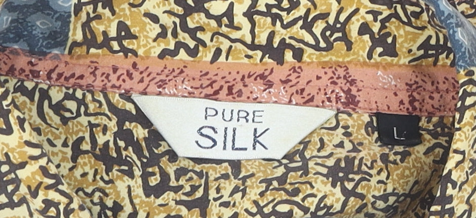 Pure Silk Men's Multicoloured Geometric Silk Shirt - Large