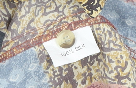 Pure Silk Men's Multicoloured Geometric Silk Shirt - Large