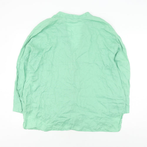 Zara Women's Green Linen Button-Up Shirt, M