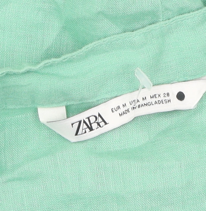 Zara Women's Green Linen Button-Up Shirt, M