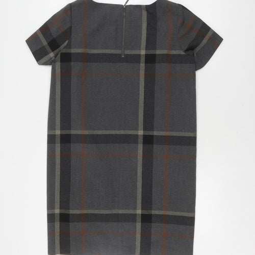 Next Petite Grey Plaid Shift Dress Size 12 Women