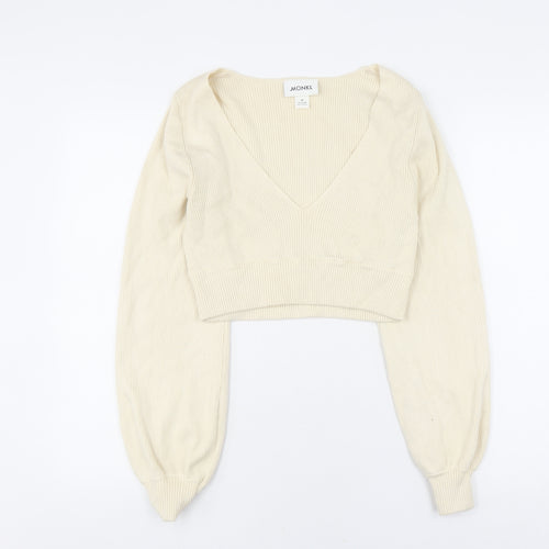 Monki Women's Ivory V-Neck Pullover Jumper, Medium