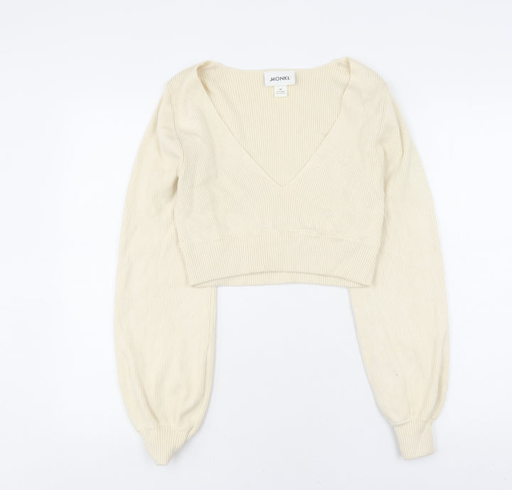 Monki Women's Ivory V-Neck Pullover Jumper, Medium