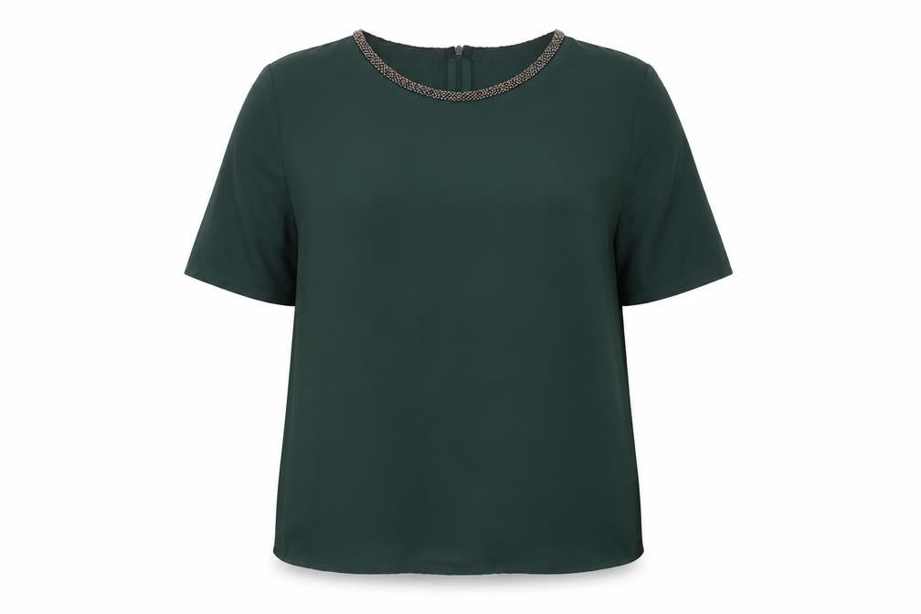 Front view of Laura Ashley Women's Green Beaded Blouse UK 12