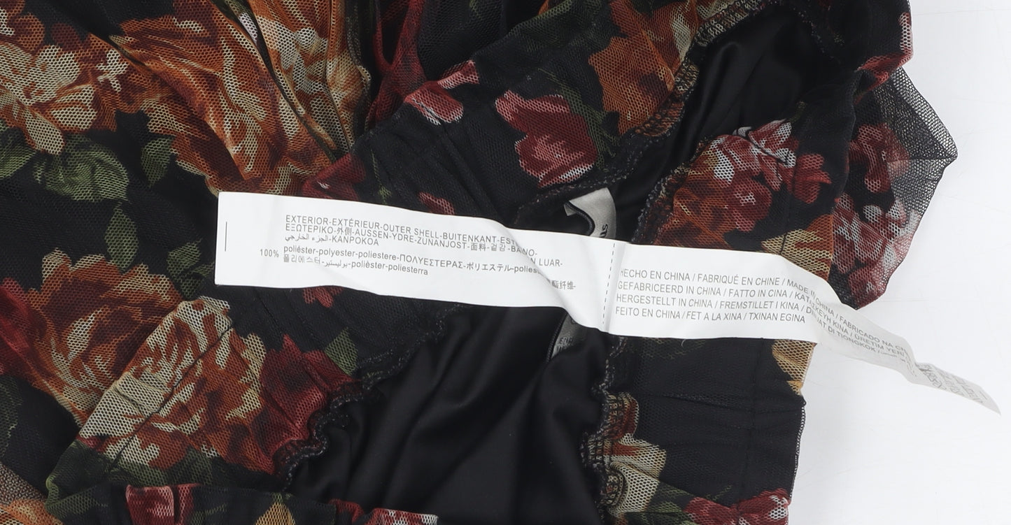 Stradivarius Women's Multicoloured Floral Pleated Skirt S