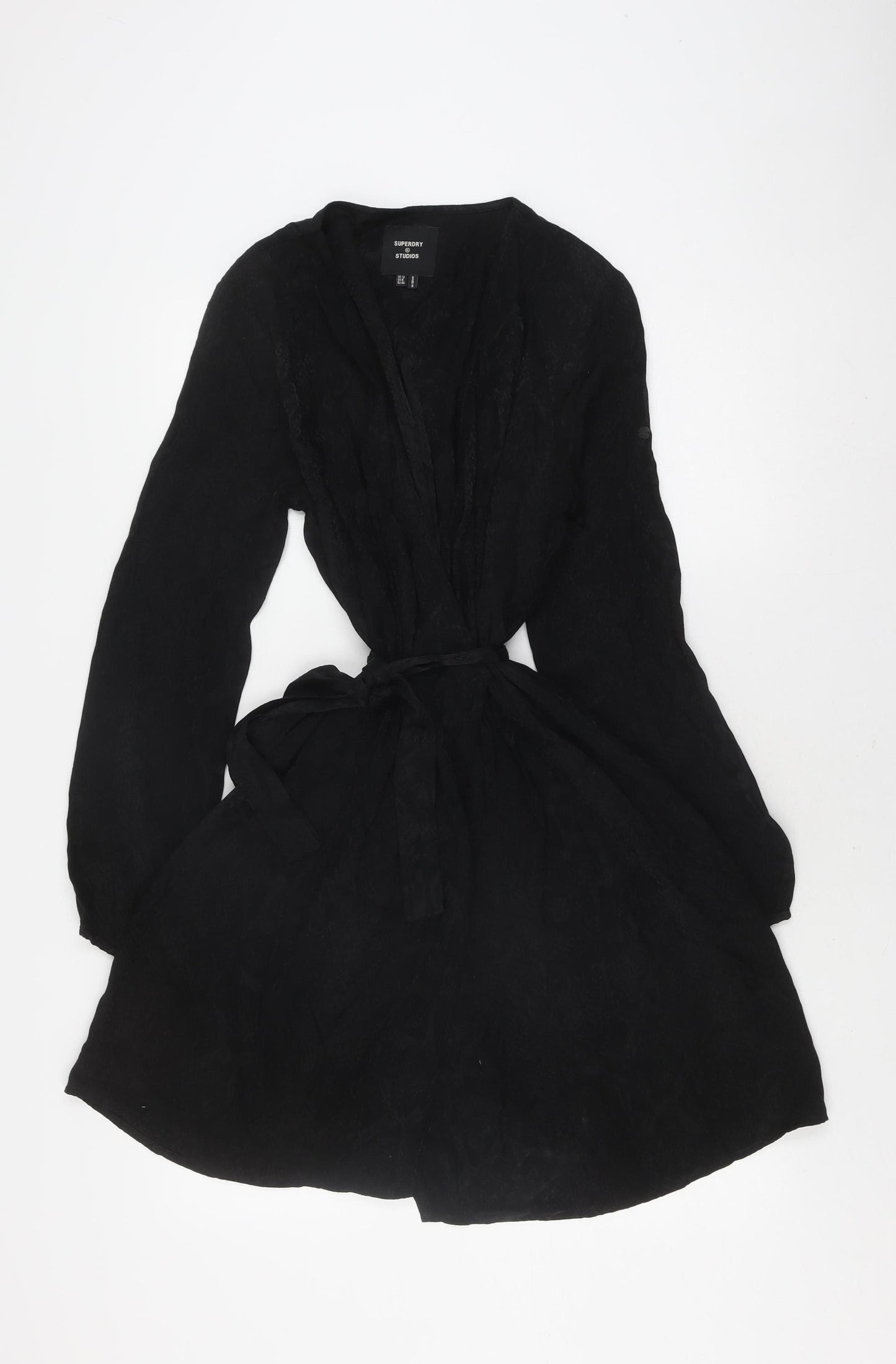 Superdry Women's Black Viscose Long Kimono Robe Size 12