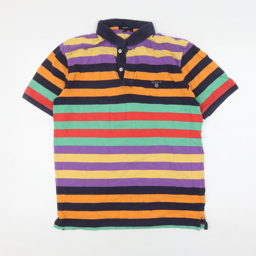 GANT Men's Multicoloured Striped Polo Shirt M