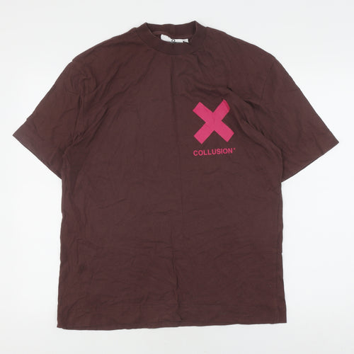Collusion Men's Brown Cotton Logo T-Shirt - M