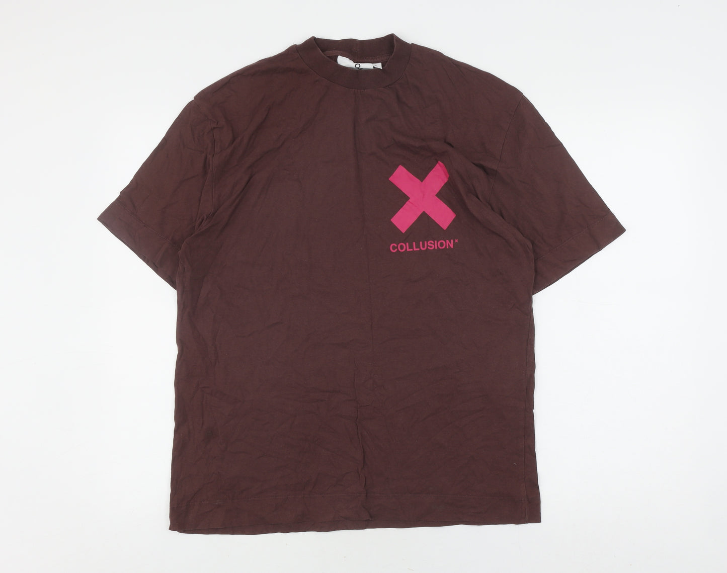 Collusion Men's Brown Cotton Logo T-Shirt - M