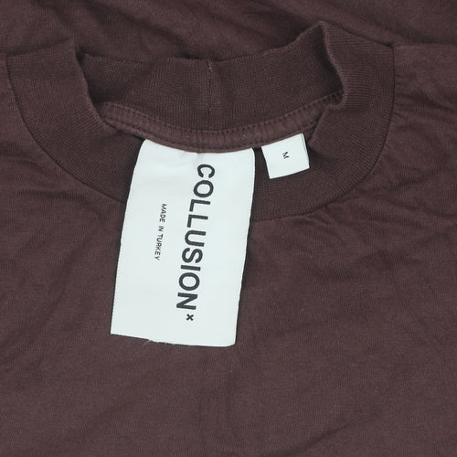Collusion Men's Brown Cotton Logo T-Shirt - M