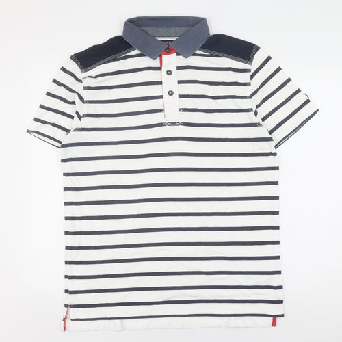 Nautica Jeans Co. Men's White Striped Polo Shirt L