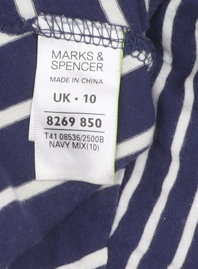 Marks and Spencer Women's Blue Striped T-Shirt Size 10