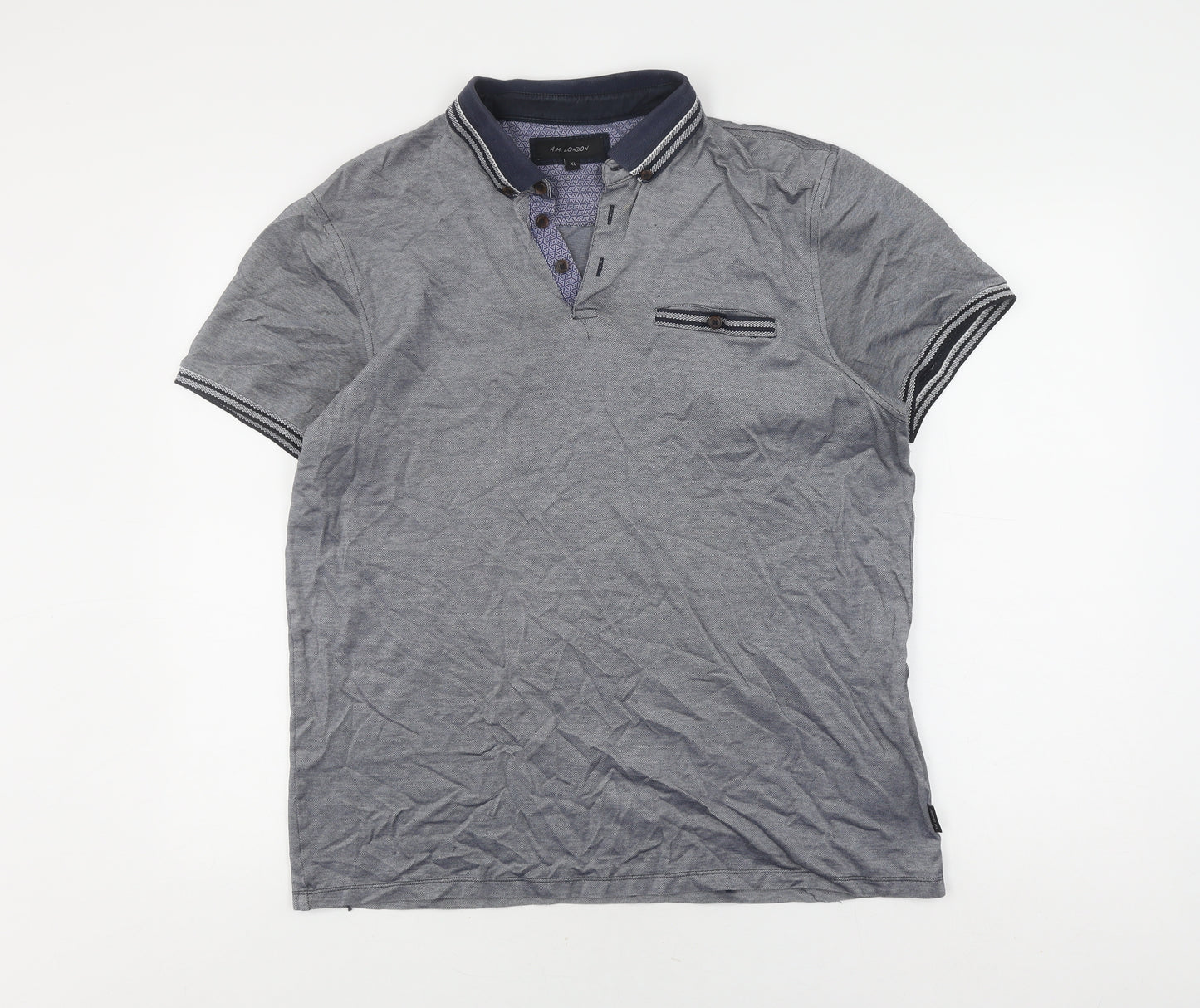 A.M. London Men's Grey XL Polo Shirt - Casual Cotton Blend