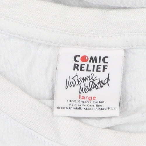 Comic Relief Men's White Large Graphic T-Shirt, Fairtrade