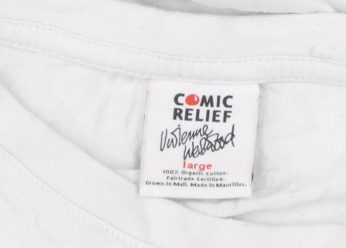 Comic Relief Men's White Large Graphic T-Shirt, Fairtrade