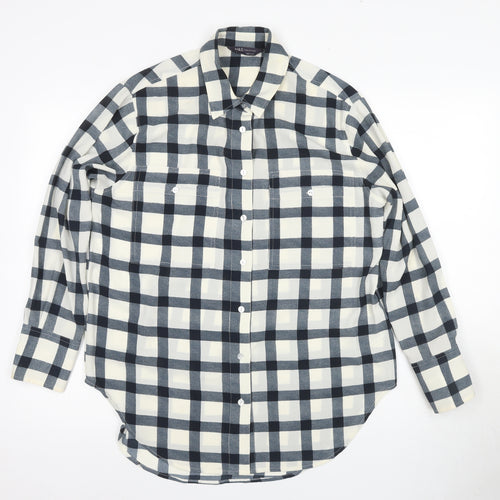 Marks and Spencer Women's Blue Check Button-Up Shirt Size 8