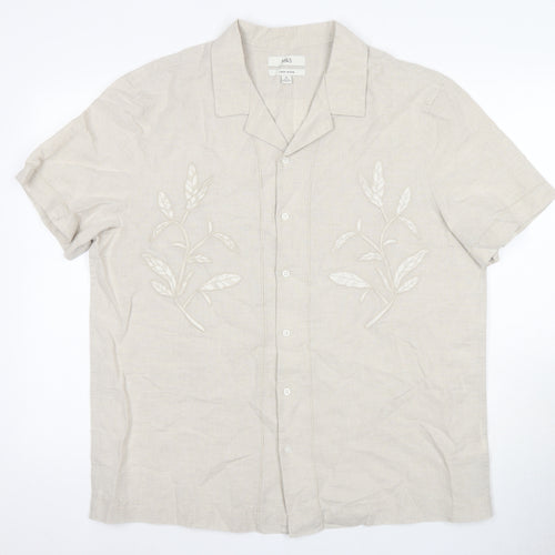 Marks and Spencer Men Beige XL Linen Blend Shirt