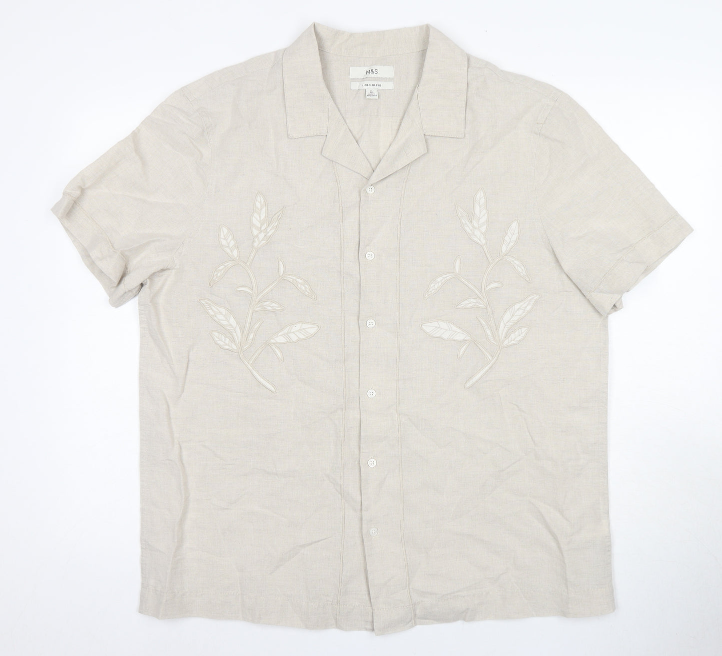 Marks and Spencer Men Beige XL Linen Blend Shirt