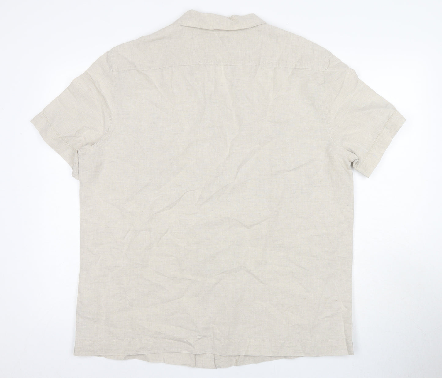 Marks and Spencer Men Beige XL Linen Blend Shirt