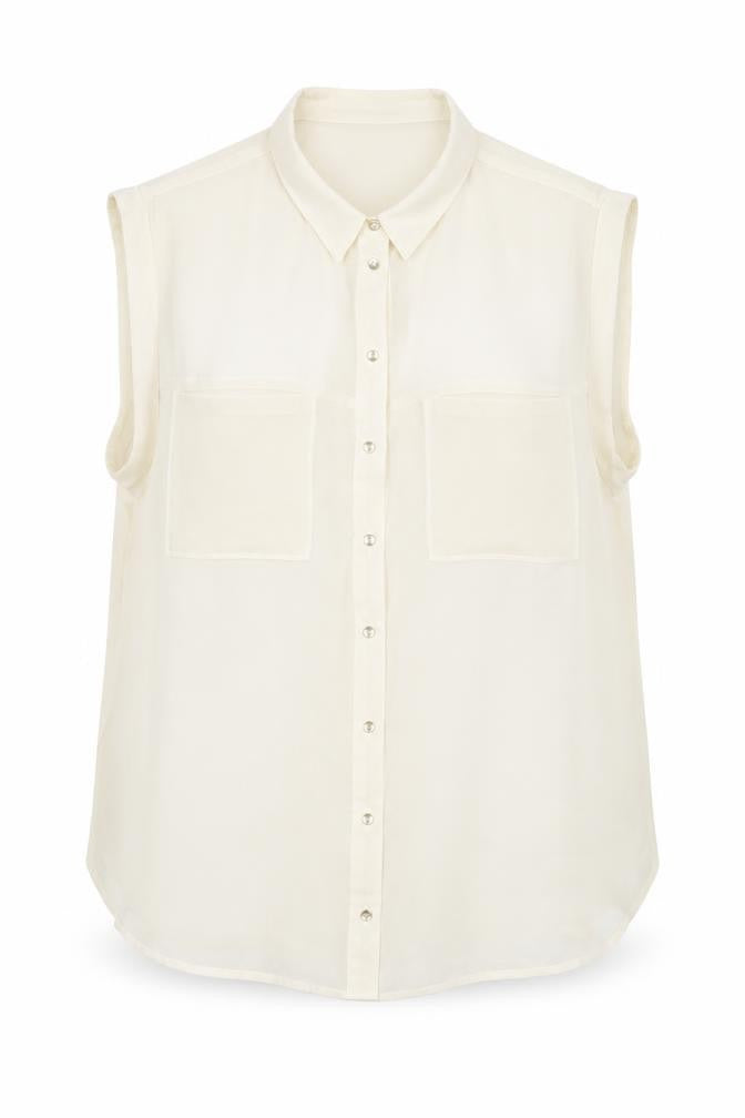 Topshop Women’s Ivory Sleeveless Button-Up Shirt