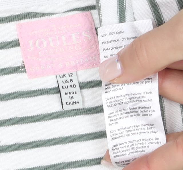 Joules Women's Green Striped T-Shirt Size 12
