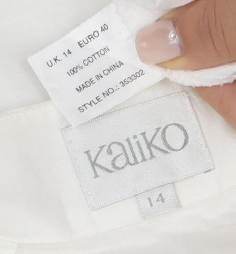 Kaliko Women's White Blouse, Size 14, Embroidered Trim