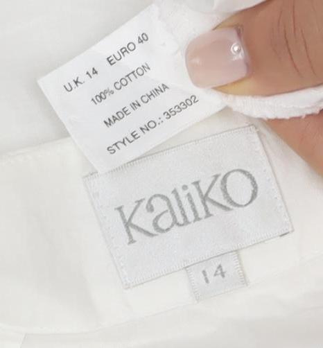 Kaliko Women's White Blouse, Size 14, Embroidered Trim