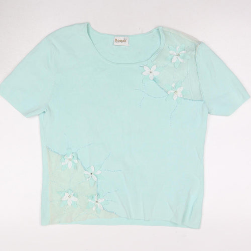 Roman Originals Womens Blue T-Shirt, M, Floral Embroidery