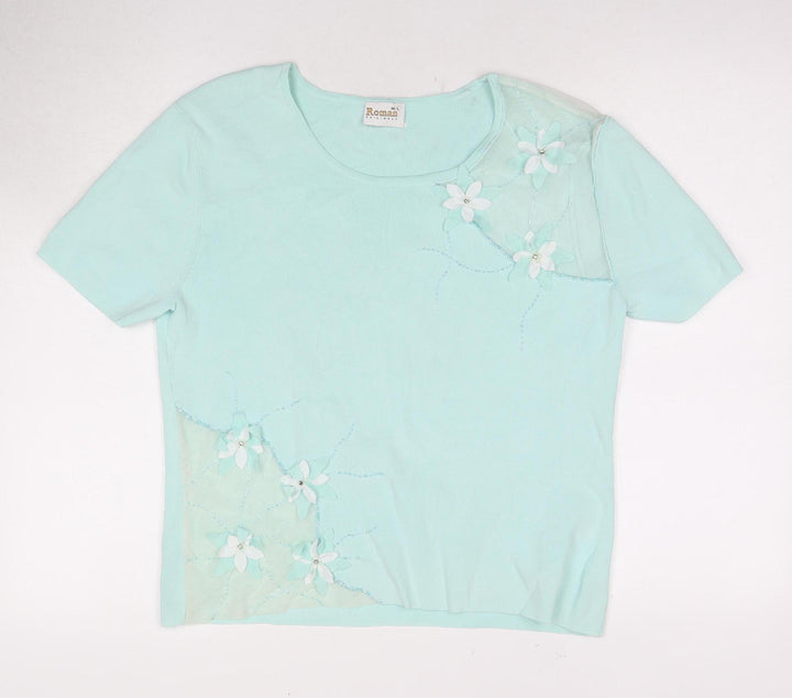 Roman Originals Womens Blue T-Shirt, M, Floral Embroidery