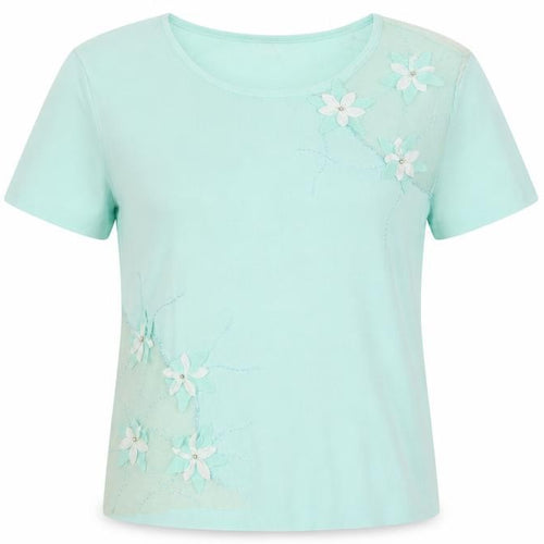 Roman Originals Womens Blue T-Shirt, M, Floral Embroidery