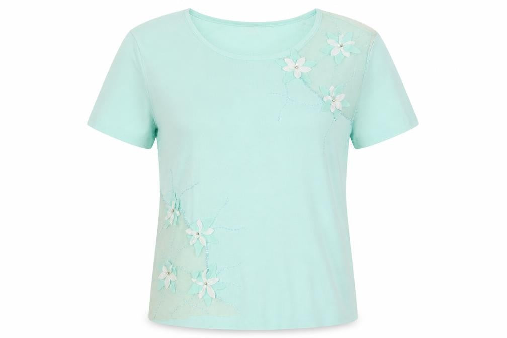 Roman Originals Womens Blue T-Shirt, M, Floral Embroidery