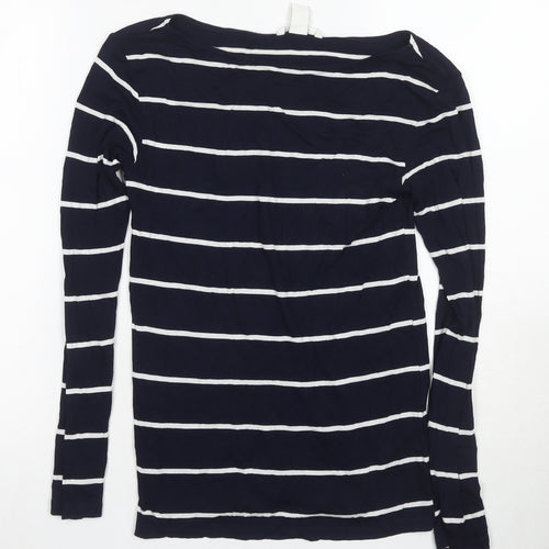 H&M Women's Blue Striped Long Sleeve Basic Top