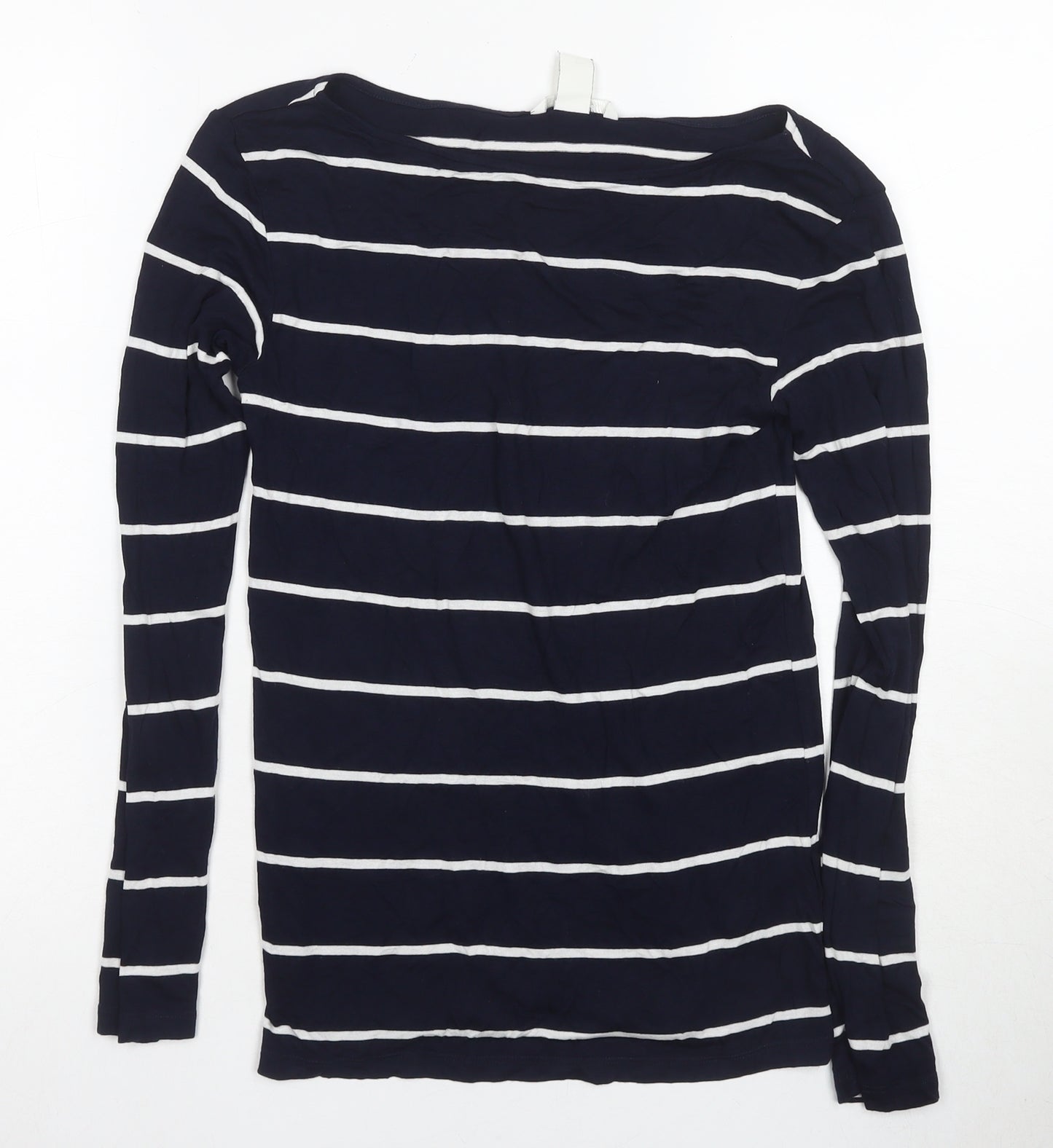 H&M Women's Blue Striped Long Sleeve Basic Top