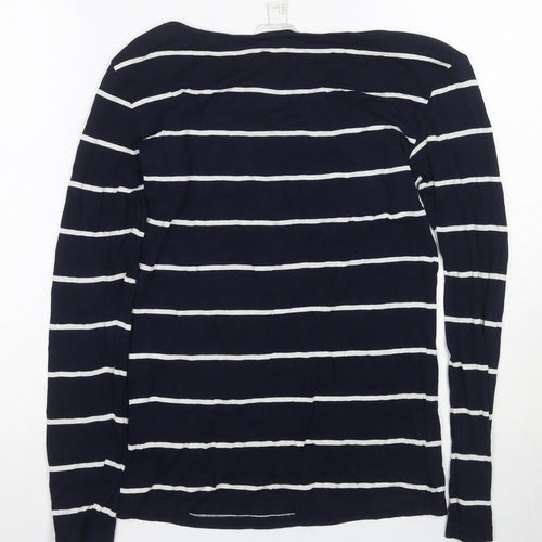 H&M Women's Blue Striped Long Sleeve Basic Top