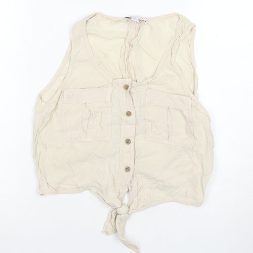 Topshop Beige Sleeveless Cropped Blouse - UK 8