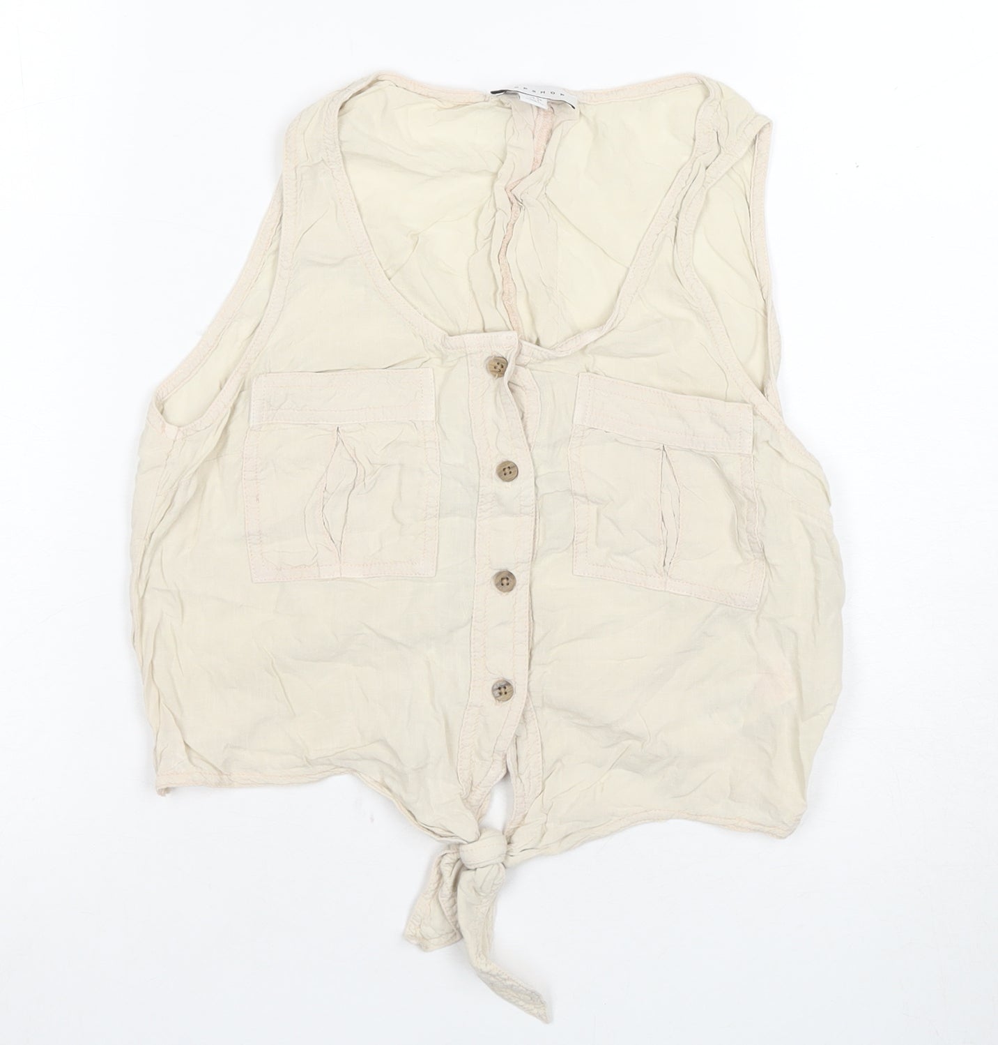 Topshop Beige Sleeveless Cropped Blouse - UK 8